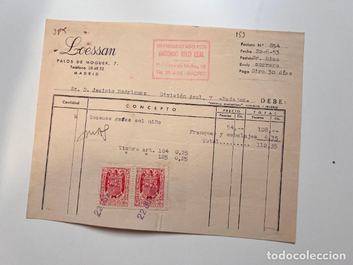 Facturas antiguas: FACTURA. LOESSAN. REPRESENTADO POR ANTONIO RICO LEAL. MADRID, 1953