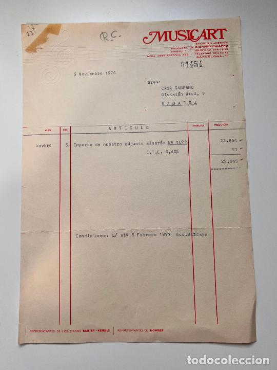 Facturas antiguas: FACTURA. MUSICART. SUCESORA DE DIONISIO CHIAPPO. BARCELONA, 1976