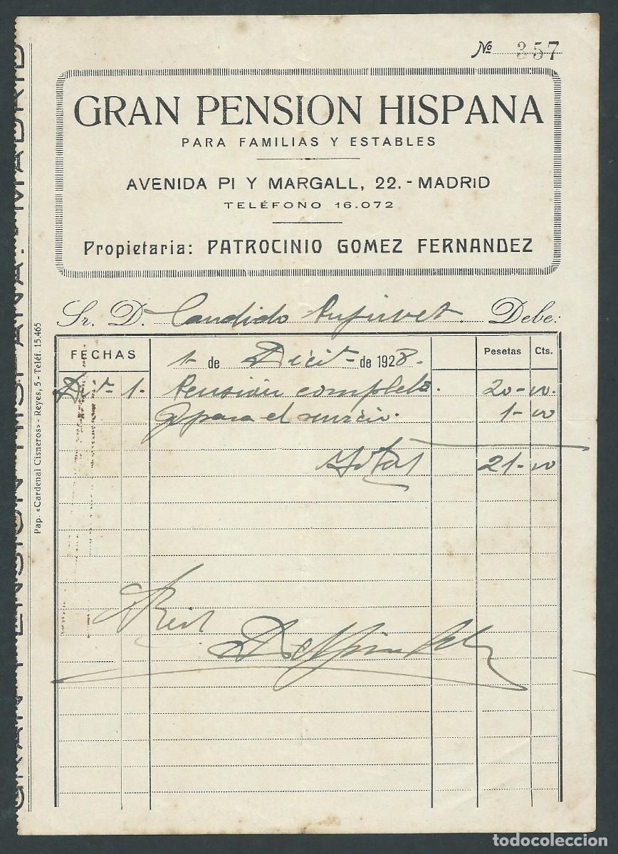 Facturas antiguas: antigua factura gran pension hispana a&ntilde;o 1928 madrid patrocinio gomez fernandez