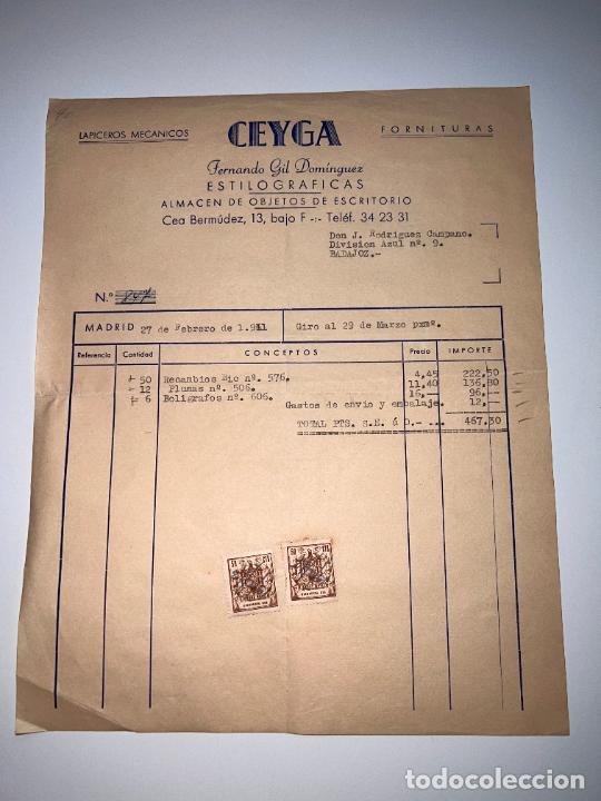 Facturas antiguas: FACTURA. CEYGA. FERNANDO GIL DOM&Iacute;NGUEZ. ALMACEN DE OBJETOS DE ESCRITORIO. MADRID, 1961