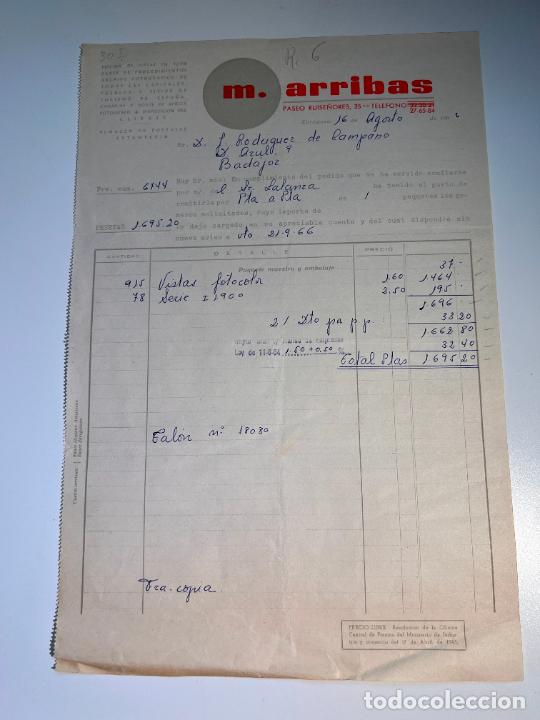 Facturas antiguas: FACTURA. M. ARRIBAS. EDICION DE VISTAS EN TODA CLASE DE PROCEDIMIENTOS. ZARAGOZA, 1966