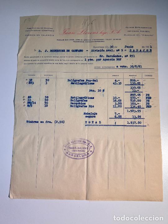 Facturas antiguas: FACTURA. JUAN LLORENS HIJO, S.A. FABRICACION DE OBJETOS PARA OFICINAS. BARCELONA, 1961