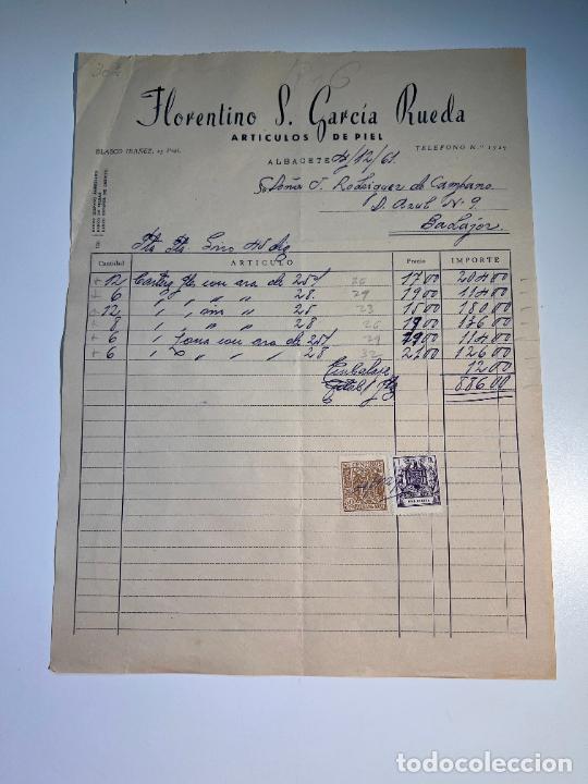 Facturas antiguas: FACTURA. FLORENTINO S. GARC&Iacute;A RUEDA. ARTICULOS DE PIEL. ALBACETE, 1961
