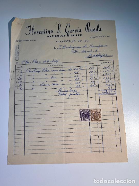 Facturas antiguas: FACTURA. FLORENTINO S. GARC&Iacute;A RUEDA. ARTICULOS DE PIEL. ALBACETE, 1961