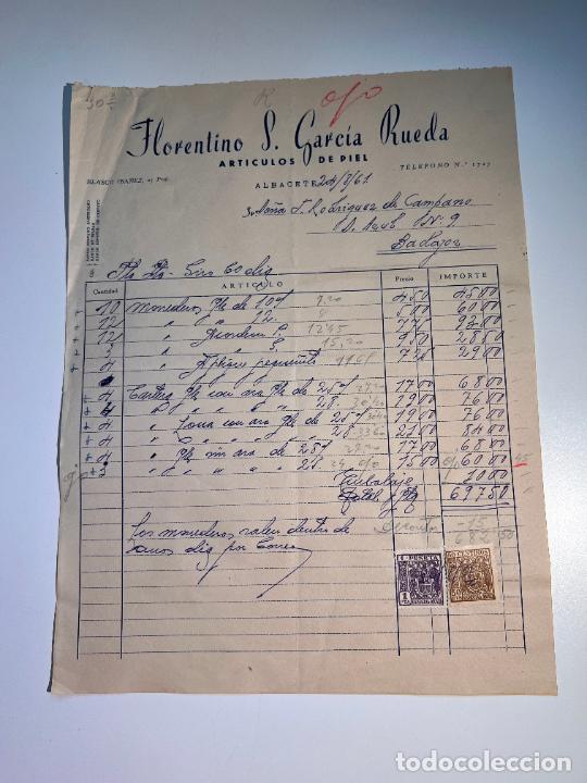 Facturas antiguas: FACTURA. FLORENTINO S. GARC&Iacute;A RUEDA. ARTICULOS DE PIEL. ALBACETE, 1961