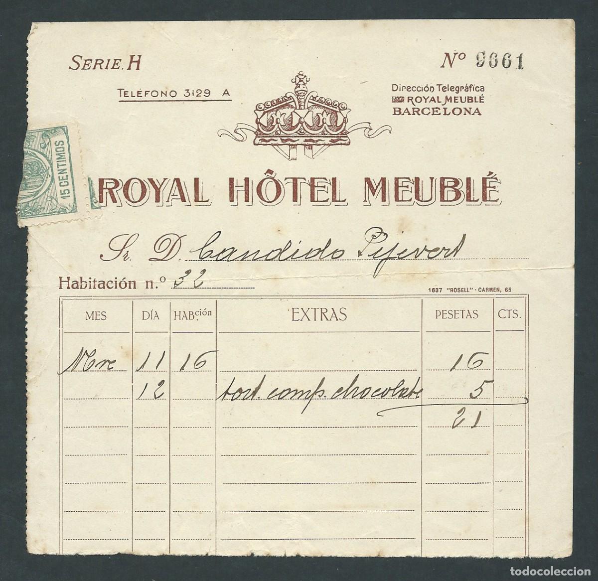 Facturas antiguas: antigua factura royal hotel meuble a&ntilde;os 20 barcelona