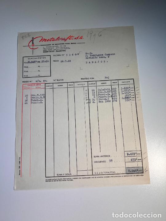 Facturas antiguas: FACTURA. METALCRAFT. OPTICAL. ARMAZONES METALICOS PARA GAFAS. HOSPITALET - BARCELONA, 1968