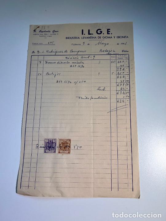 Facturas antiguas: FACTURA. I.L.G.E. INDUSTRIA LEVANTINA DE GOMA Y EBONITA. VALENCIA, 1961