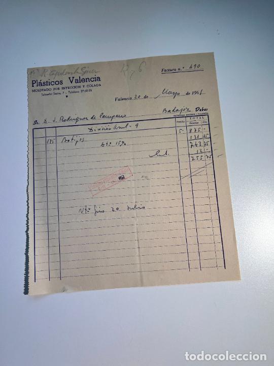 Facturas antiguas: FACTURA. PL&Aacute;STICOS VALENCIA. MOLDEADO POR INYECCI&Oacute;N Y COLADA. VALENCIA, 1961