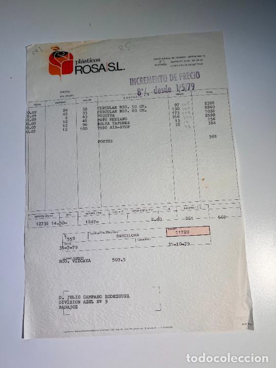 Facturas antiguas: FACTURA. PL&Aacute;STICOS ROSA S.L. BARCELONA, 1979