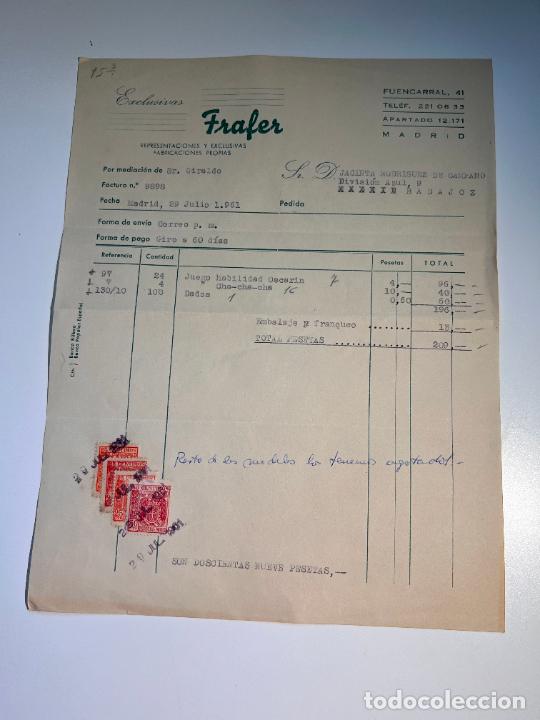 Facturas antiguas: FACTURA. EXCLUSIVAS FRALER. REPRESENTACIONES Y EXCLUSIVAS. FABRICACIONES PROPIAS. MADRID, 1961