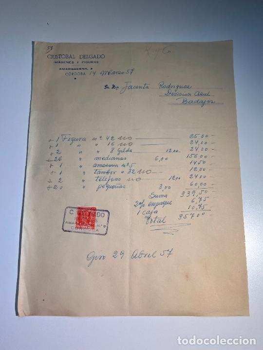 Facturas antiguas: FACTURA. CRISTOBAL DELGADO. IM&Aacute;GENES Y FIGURAS. C&Oacute;RDOBA, 1957