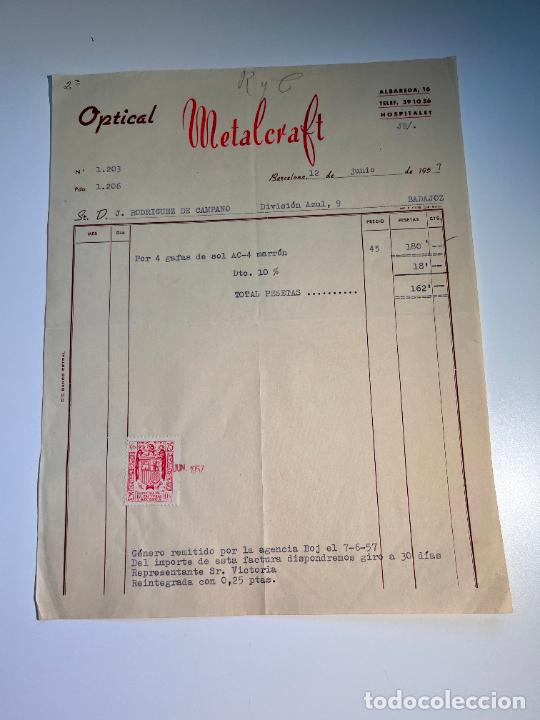Facturas antiguas: FACTURA. METALCRAFT. OPTICAL. BARCELONA, 1957