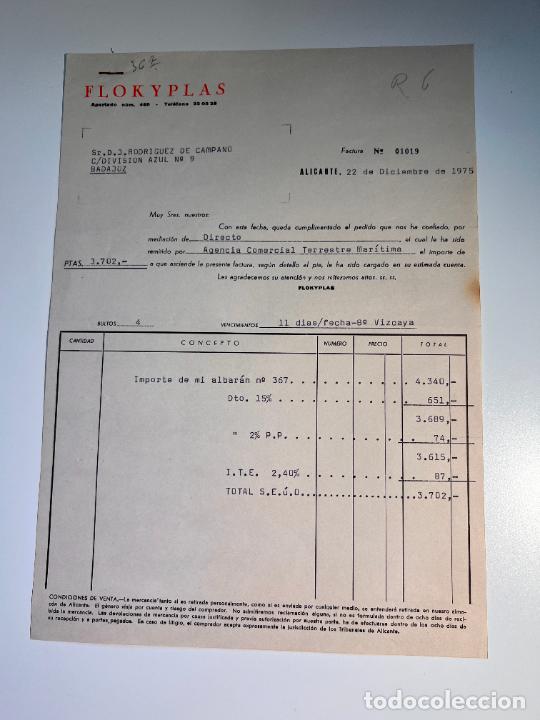 Facturas antiguas: FACTURA. FLOKYPLAS. ALICANTE, 1975