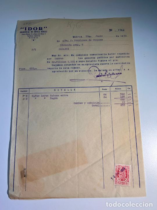 Facturas antiguas: FACTURA. IDOR. INDUSTRIAL DE OPTICA ROBLES. MADRID, 1959