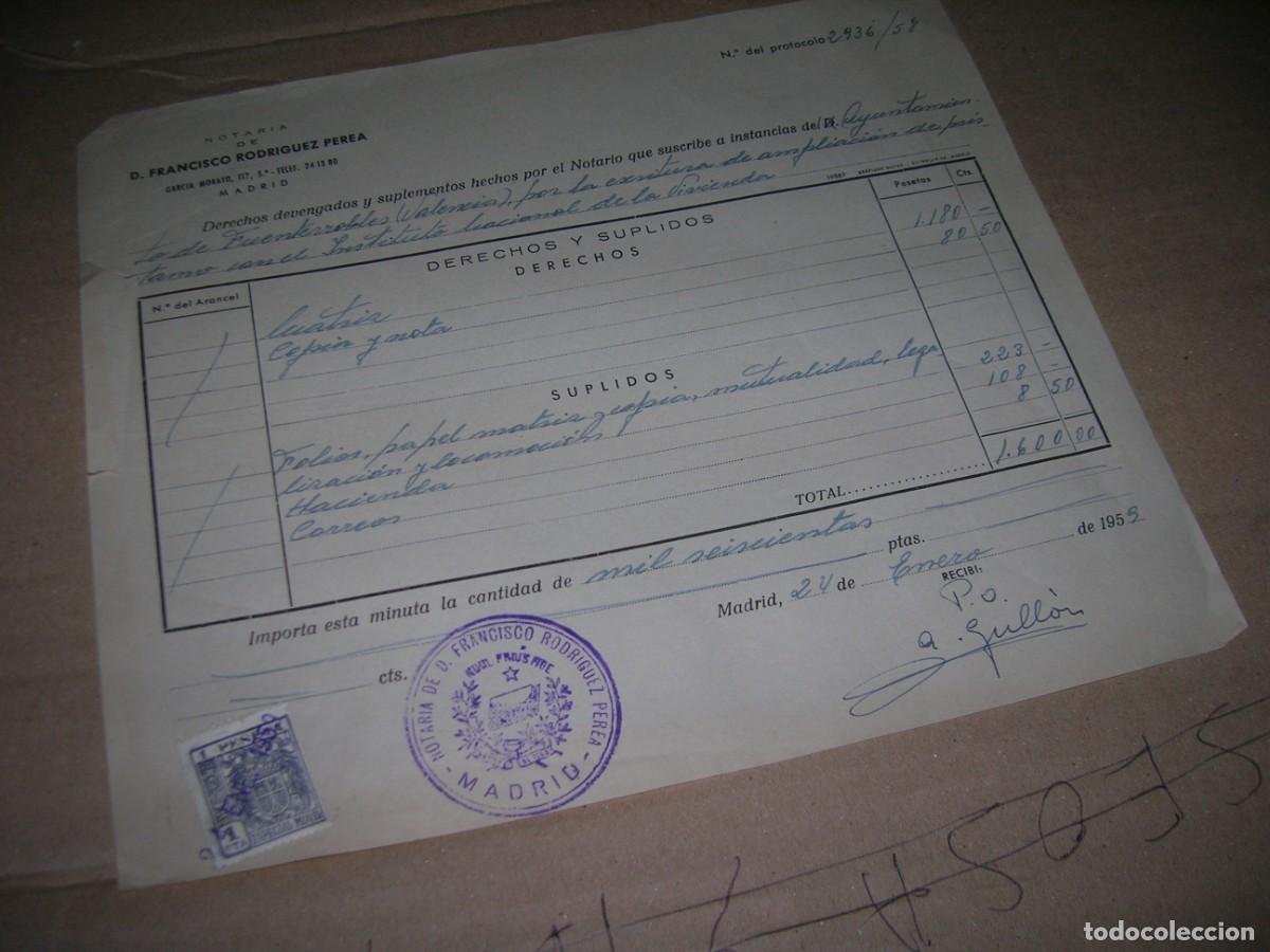 Facturas antiguas: Factura de la notaria de Francisco Rodr&iacute;guez Perea de Madrid. Escritura ampliaci&oacute;n prestamo a&ntilde;o 1955