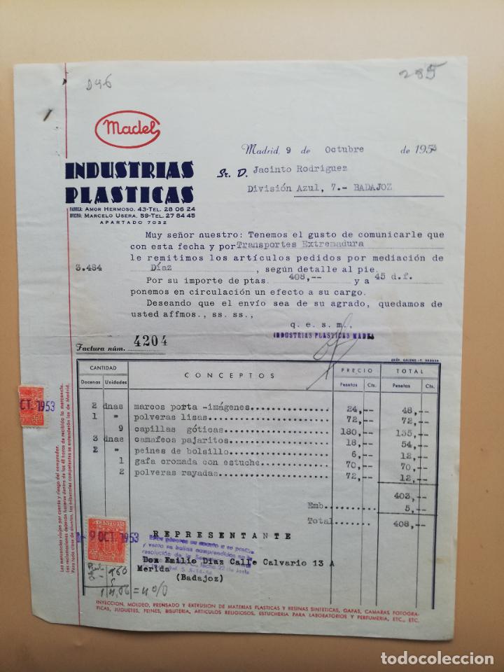Facturas antiguas: FACTURA. MADEL. INDUSTRIAS PLASTICAS. MADRID, 1952.