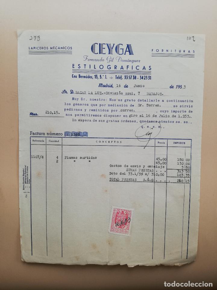 Facturas antiguas: FACTURA. ESTILOGRAFICAS. CEYGA. FERNANDO GIL DOMINGUEZ. MADRID, 1953.