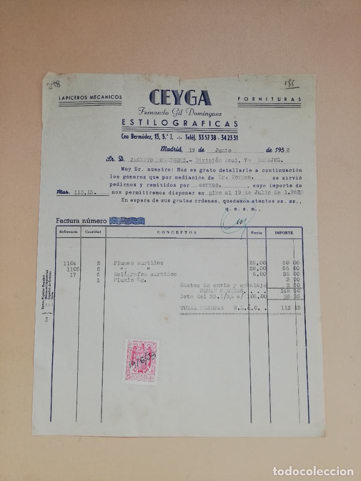 Facturas antiguas: FACTURA. ESTILOGRAFICAS. CEYGA. FERNANDO GIL DOMINGUEZ. MADRID, 1953.