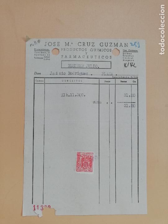 Facturas antiguas: FACTURA. PRODUCTOS QUIMICOS Y FARMACEUTICOS. JOSE M&ordf;. CEUZ GUZMAN. BADAJOZ, 1950.