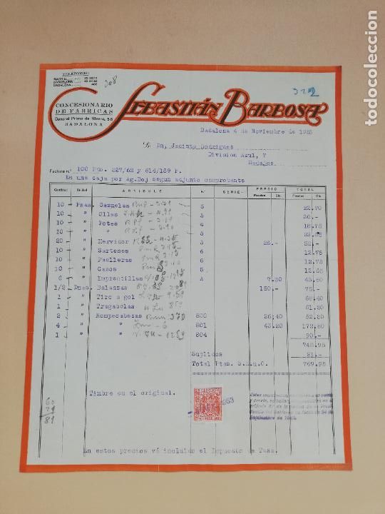 Facturas antiguas: FACTURA. CONCESIONARIO DE FABRICAS. SEBASTIAN BARBOSA. BADALONA, 1953.