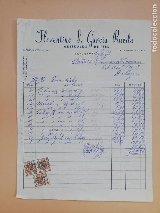 Facturas antiguas: FACTURA. ARTICULOS DE PIEL. FLORENTINO S. GARCIA RUEDA. ALBACETE, 1962.