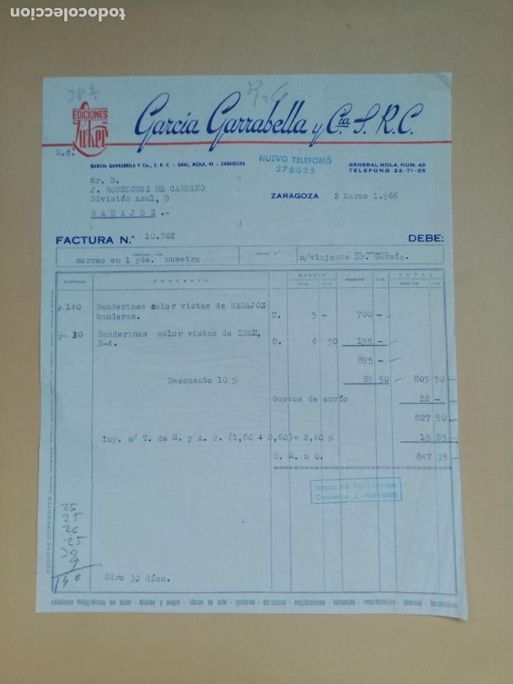 Factures anciennes: FACTURA. EDICIONES LUKER. GARCIA GARRABELLA Y CIA. ZARAGOZA, 1966.