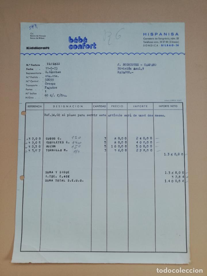 Factures anciennes: FACTURA. HISPANISA. BEBE CONFORT. BILBAO, 1973.