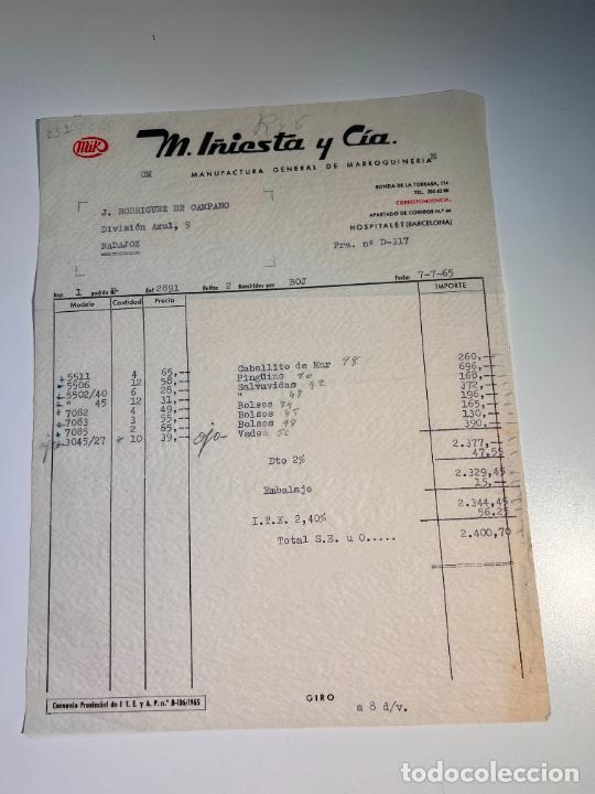 Facturas antiguas: FACTURA. M. I&Ntilde;IESTA Y C&Iacute;A. MANUFACTURA GENERAL DE MARROQUINERIA. HOSPITALET - BARCELONA, 1965