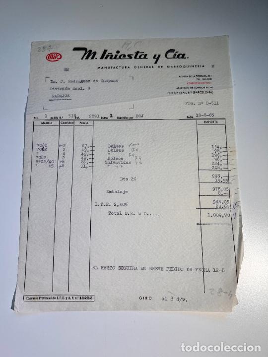 Facturas antiguas: FACTURA. M. I&Ntilde;IESTA Y C&Iacute;A. MANUFACTURA GENERAL DE MARROQUINERIA. HOSPITALET - BARCELONA, 1965