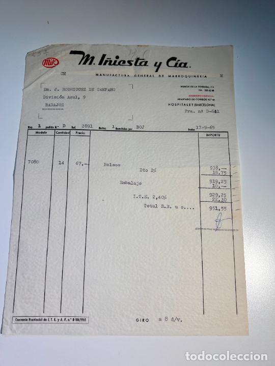 Facturas antiguas: FACTURA. M. I&Ntilde;IESTA Y C&Iacute;A. MANUFACTURA GENERAL DE MARROQUINERIA. HOSPITALET - BARCELONA, 1965