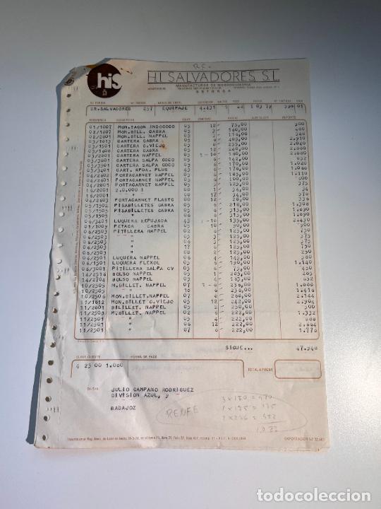 Facturas antiguas: FACTURA. H. I. SALVADORES, S.L. MANUFACTURAS DE MARROQUINERIA. ASTORGA - LE&Oacute;N, 1979