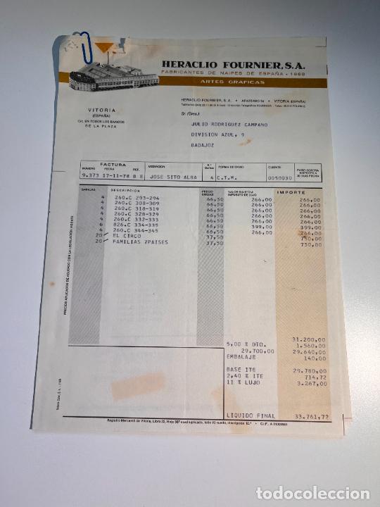 Facturas antiguas: FACTURA. HERACLIO FOURNIER, S.A. FABRICANTES DE NAIPES DE ESPA&Ntilde;A. VITORIA, 1978