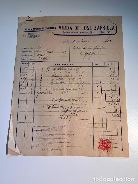 Facturas antiguas: FACTURA. FABRICA Y ALMACEN DE CUCHILLERIA. VIUDA DE JOSE ZAFRILLA. ALBACETE, 1951