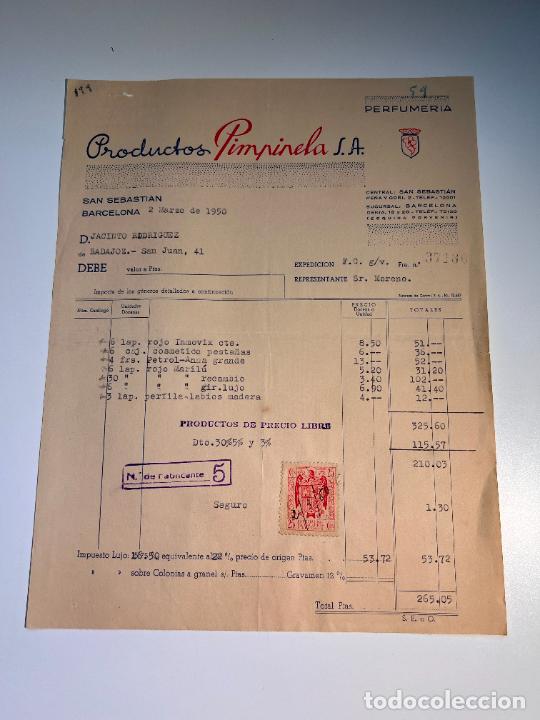 Facturas antiguas: FACTURA. PRODUCTOS PIMPINELA, S.A. PERFUMERIA. BARCELONA, 1950