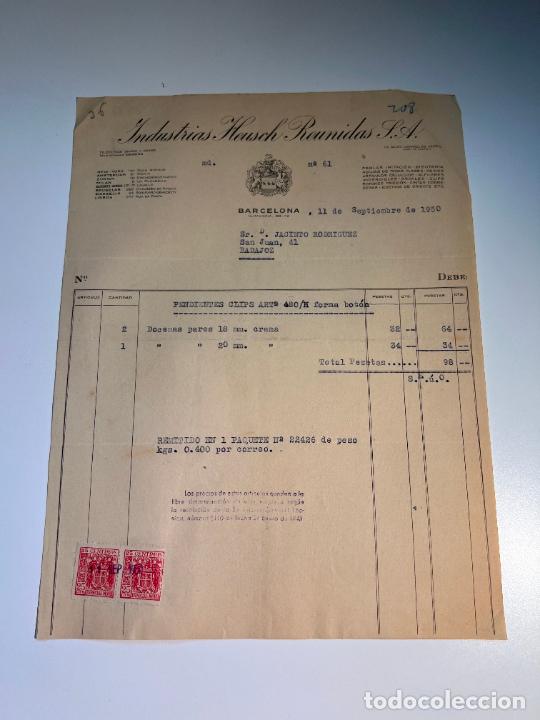 Factures anciennes: FACTURA. INDUSTRIAS HEUSCH REUNIDAS, S.A. BARCELONA, 1950