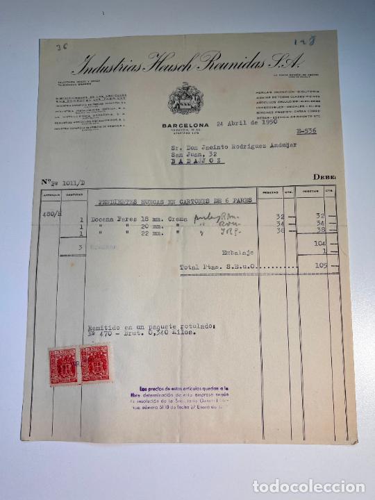 Factures anciennes: FACTURA. INDUSTRIAS HEUSCH REUNIDAS, S.A. BARCELONA, 1950
