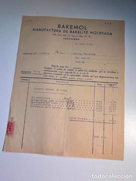 Factures anciennes: FACTURA. BAKEMOL. MANUFACTURA DE BAKELITE MOLDEADA. BARCELONA, 1950