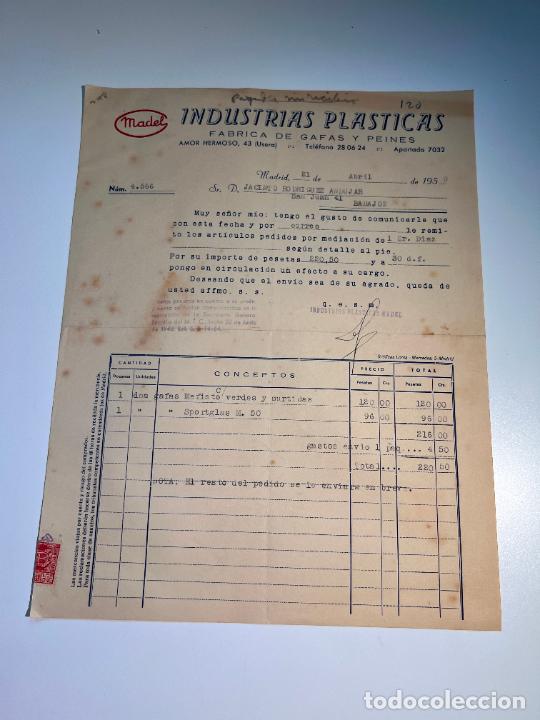 Factures anciennes: FACTURA. MADEL. INDUSTRIAS PLASTICAS. FABRICA DE GAFAS Y PEINES. MADRID, 1950