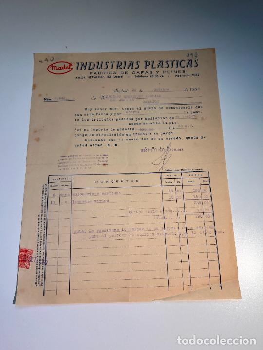 Factures anciennes: FACTURA. MADEL. INDUSTRIAS PLASTICAS. FABRICA DE GAFAS Y PEINES. MADRID, 1950