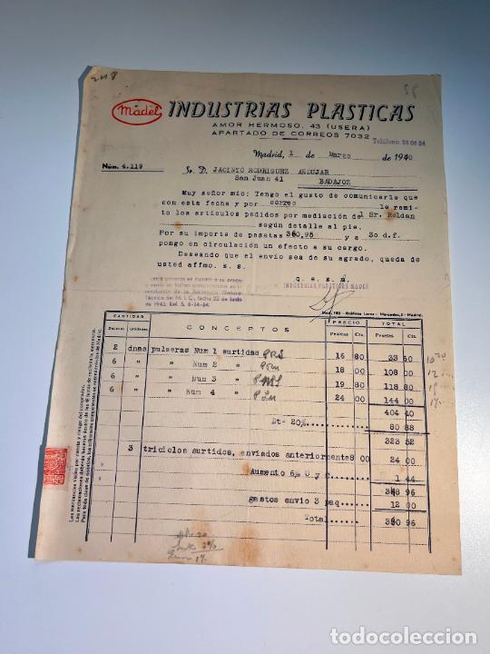 Factures anciennes: FACTURA. MADEL. INDUSTRIAS PLASTICAS. FABRICA DE GAFAS Y PEINES. MADRID, 1950