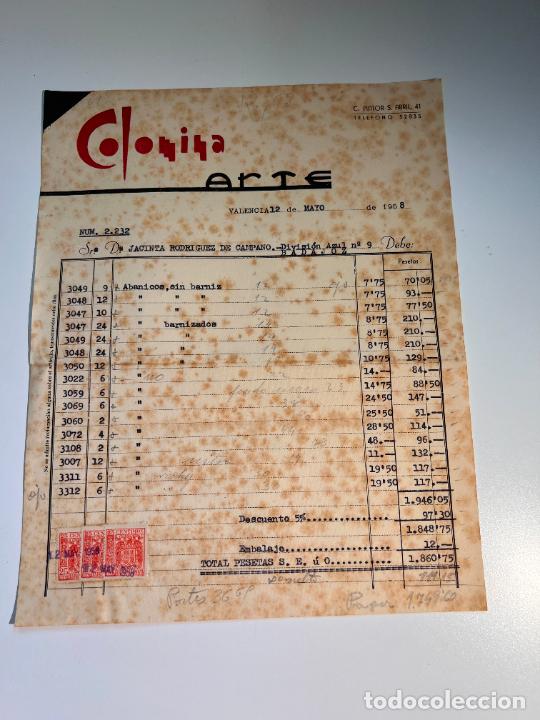 Old Invoices: FACTURA. COLOMINA ARTE. VALENCIA, 1958