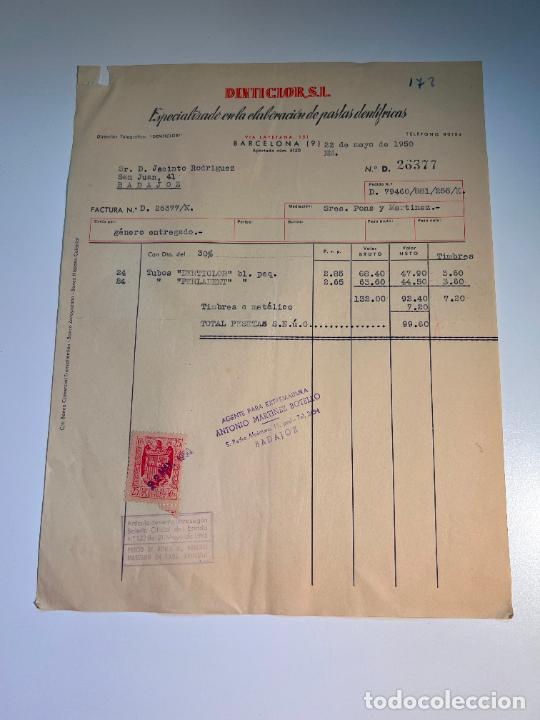 Old Invoices: FACTURA. DENTICLOR, S.L. ELABORACI&Oacute;N DE PASTAS DENTR&Iacute;FICAS. BARCELONA, 1950