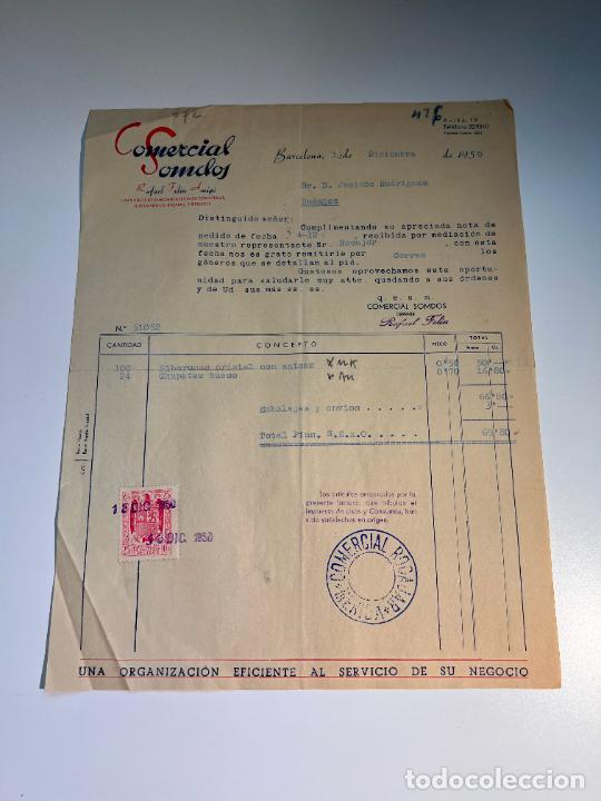 Old Invoices: FACTURA. COMERCIAL SOMCLOS. RAFAEL FELIU AMIGO. BARCELONA, 1950