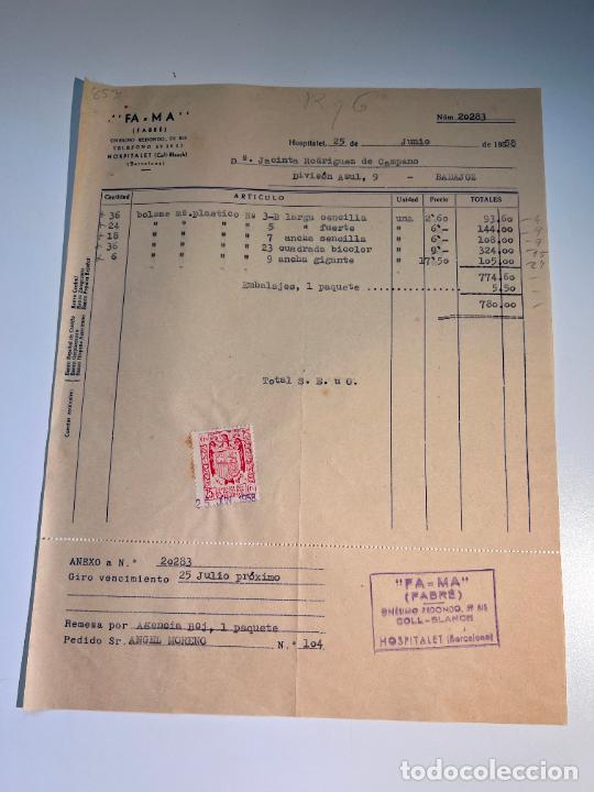 Old Invoices: FACTURA. FA = MA. FABR&Eacute;. HOSPITALET - BARCELONA, 1958