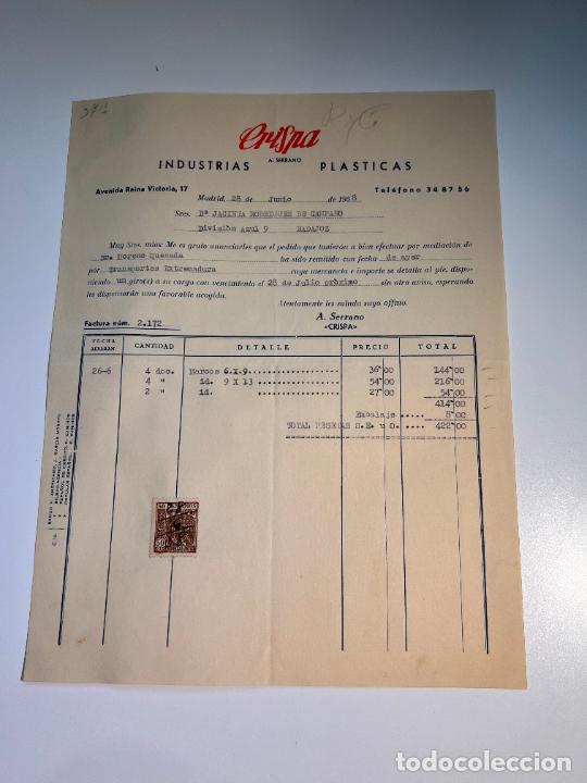 Old Invoices: FACTURA. INDUSTRIAS PLASTISCAS CRISPA. E. SERRANO. MADRID, 1958
