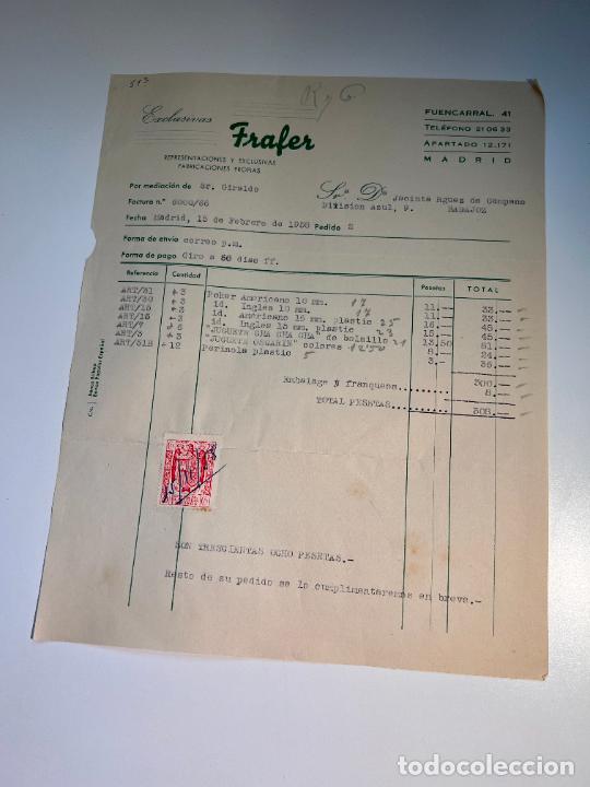 Old Invoices: FACTURA. EXCLUSIVAS FRALER. REPRESENTACIONES Y EXCLUSIVAS. FABRICACIONES PROPIAS. MADRID, 1958