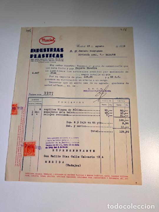 Old Invoices: FACTURA. MADEL. INDUSTRIAS PLASTICAS. MADRID, 1953