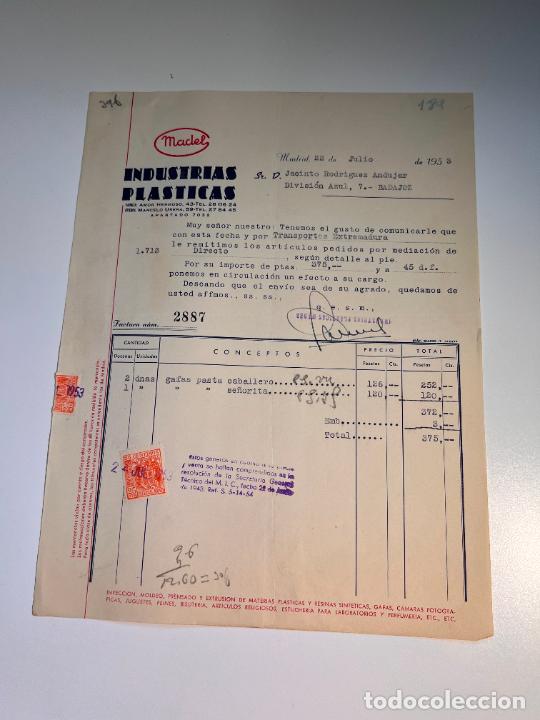 Old Invoices: FACTURA. MADEL. INDUSTRIAS PLASTICAS. MADRID, 1953