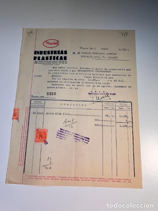 Old Invoices: FACTURA. MADEL. INDUSTRIAS PLASTICAS. MADRID, 1953
